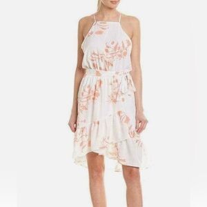 Joie White and Coral Floral Midi Dress Size Small Vacation Summer Luxurious